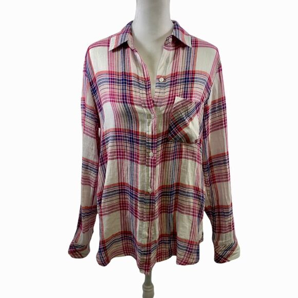 Rails Charli White Peach Fuschia Plaid Shirt Size XS - Picture 1 of 13